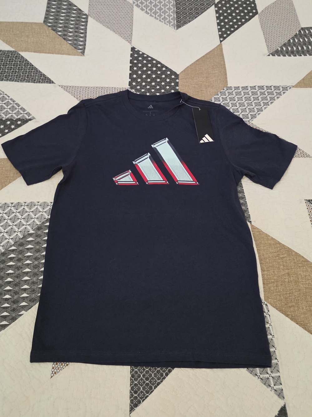 adidas Navy Short-Sleeve Tee with Red & Light Blue Logo